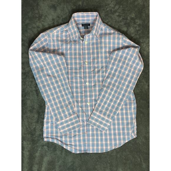 Boys, Tommy Hilfiger, pink and blue plaid long sleeve button-down shirt 10 - Picture 2 of 7